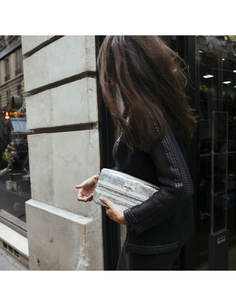 Pochette PRADA sequins argent