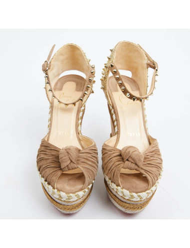 Sandales compensées LOUBOUTIN beiges et dorées  2