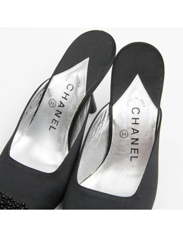 Sandales CHANEL T39 neuves noires bout perles 2