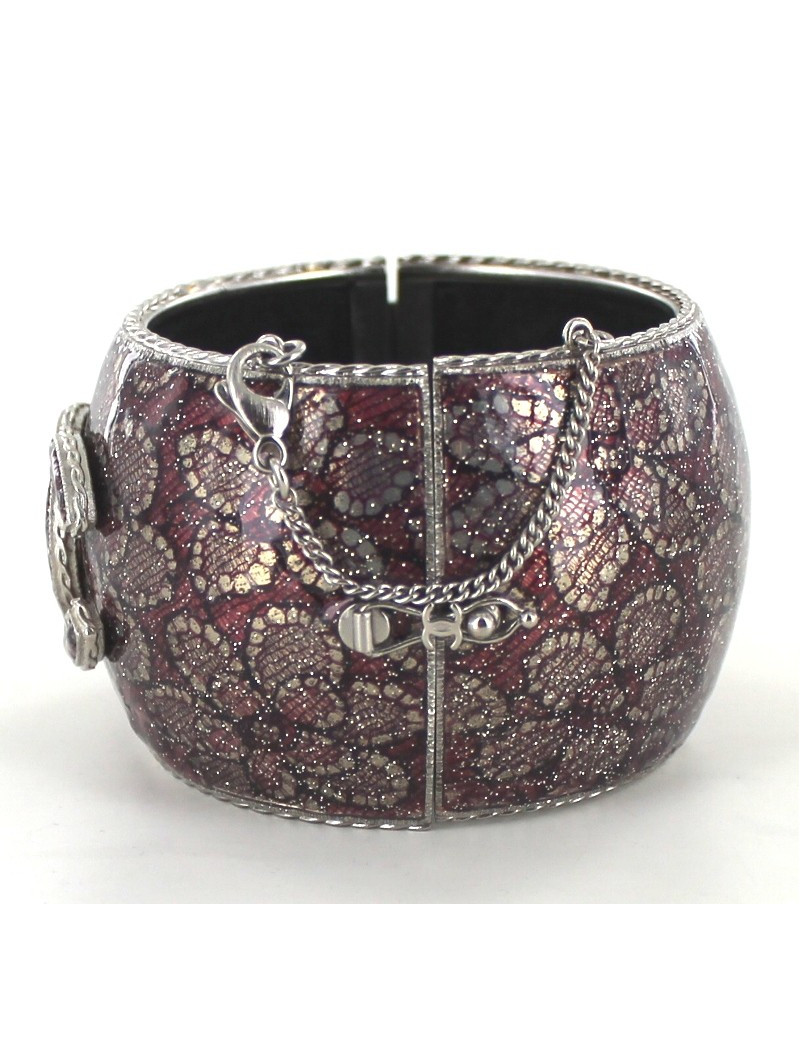 Manchette CHANELen acier et résine imprimé fleurs roses