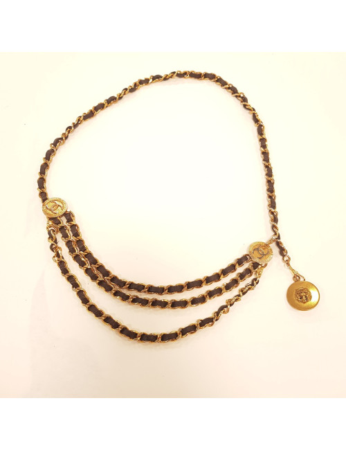 Ceinture CHANEL Vintage chaine entrelacée de cuir noir