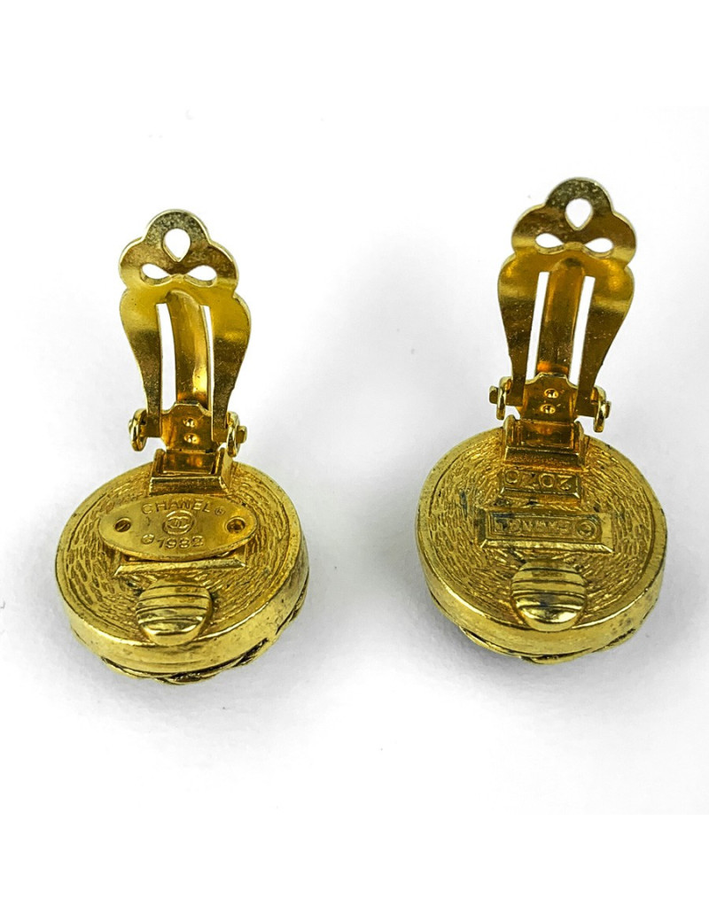 Clips CHANEL rouge vintage rondes vintage or et pate de verre