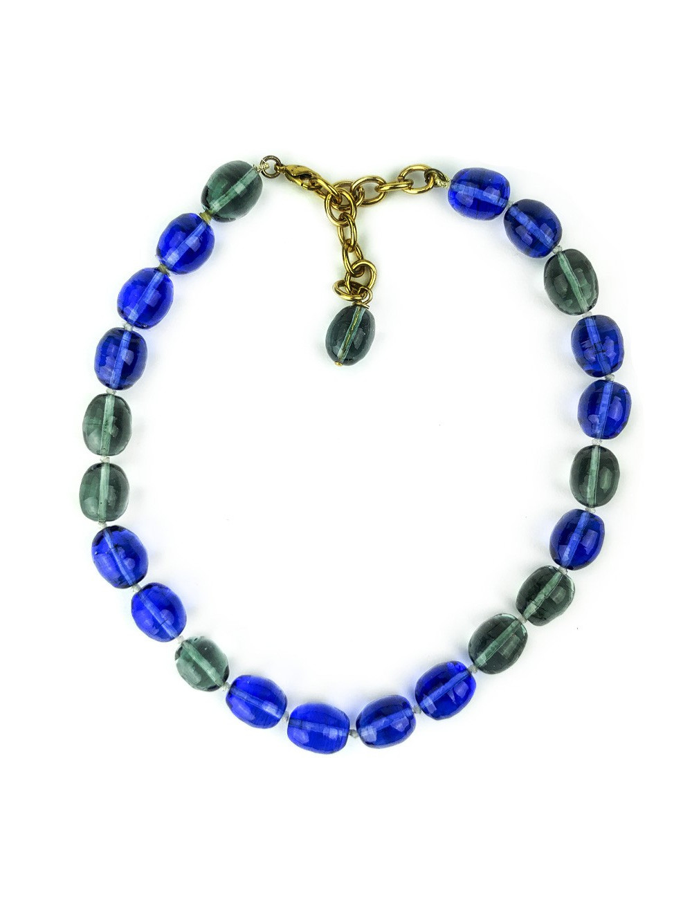 MARGUERITE DE VALOIS  sapphire and green molten glass necklace