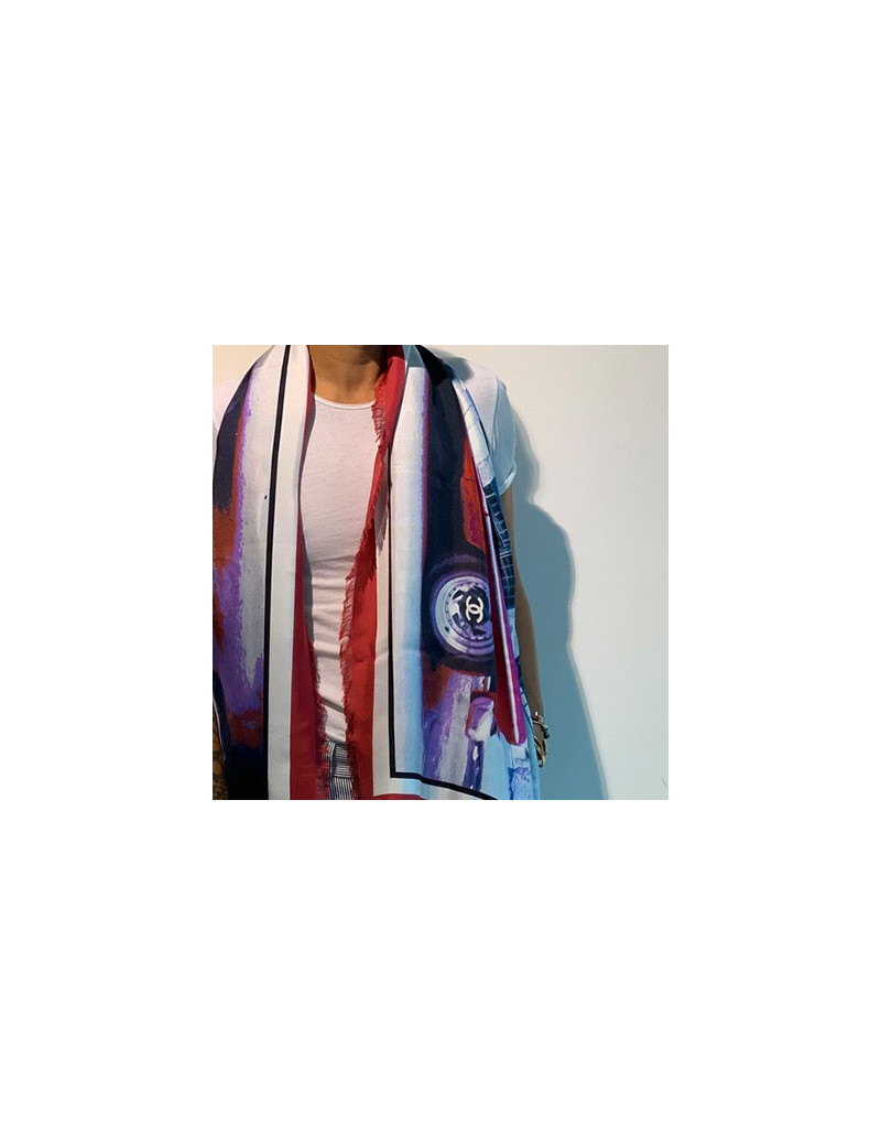 Châle CHANEL "C H A N E L" multicolore soie