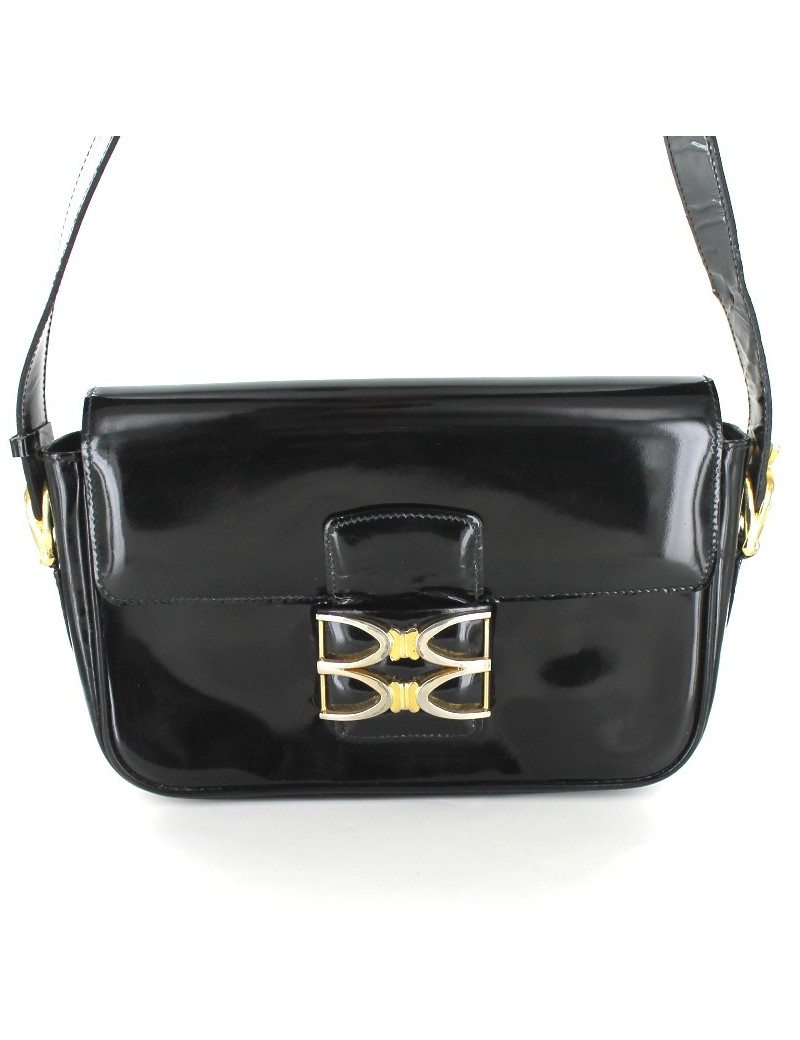 Sac CELINE vintage en cuir verni noir 