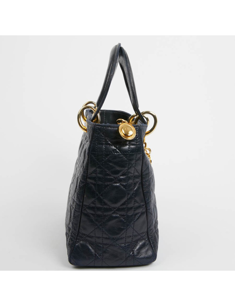 Sac Lady Dior cuir bleu marine