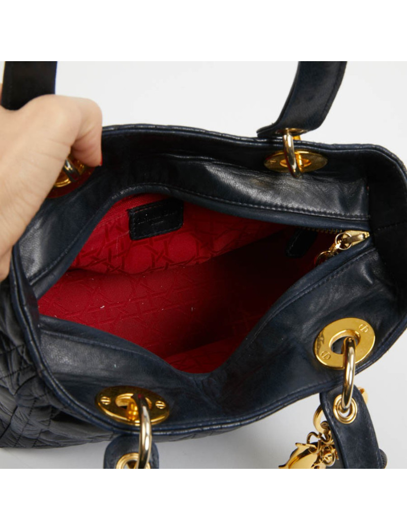 Sac Lady Dior cuir bleu marine
