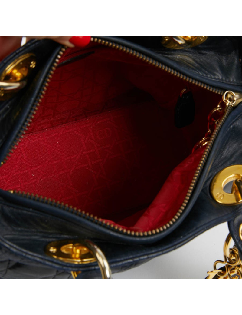 Sac Lady Dior cuir bleu marine