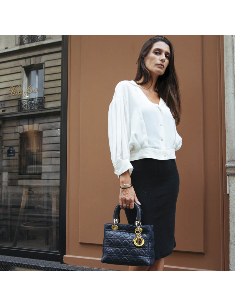 Sac Lady Dior cuir bleu marine