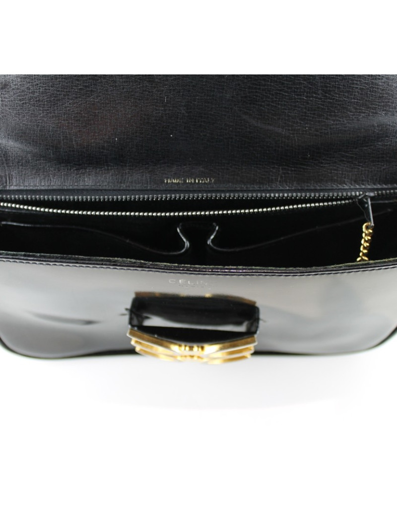Sac CELINE vintage en cuir verni noir 