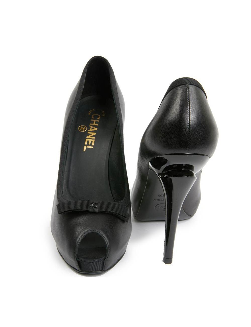 Escarpins CHANEL noir T39.5 bout ouvert