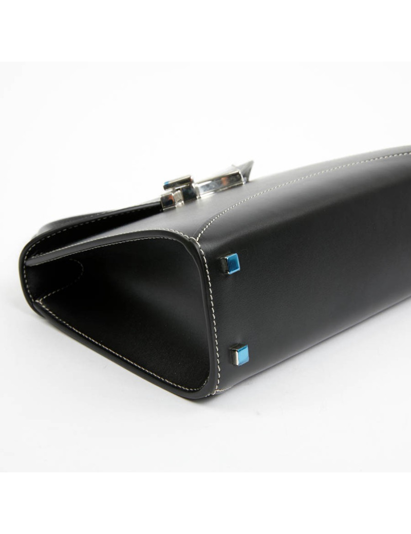 Sac Gabrielle MOYNAT cuir lisse noir surpiqué blanc