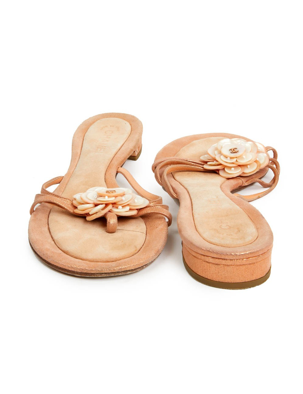 Sandales plates CHANEL T40 rose paillettes