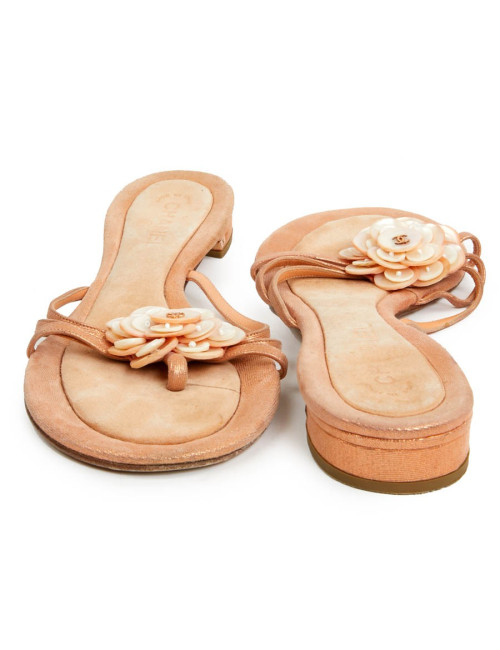 Sandales plates CHANEL T40 rose paillettes
