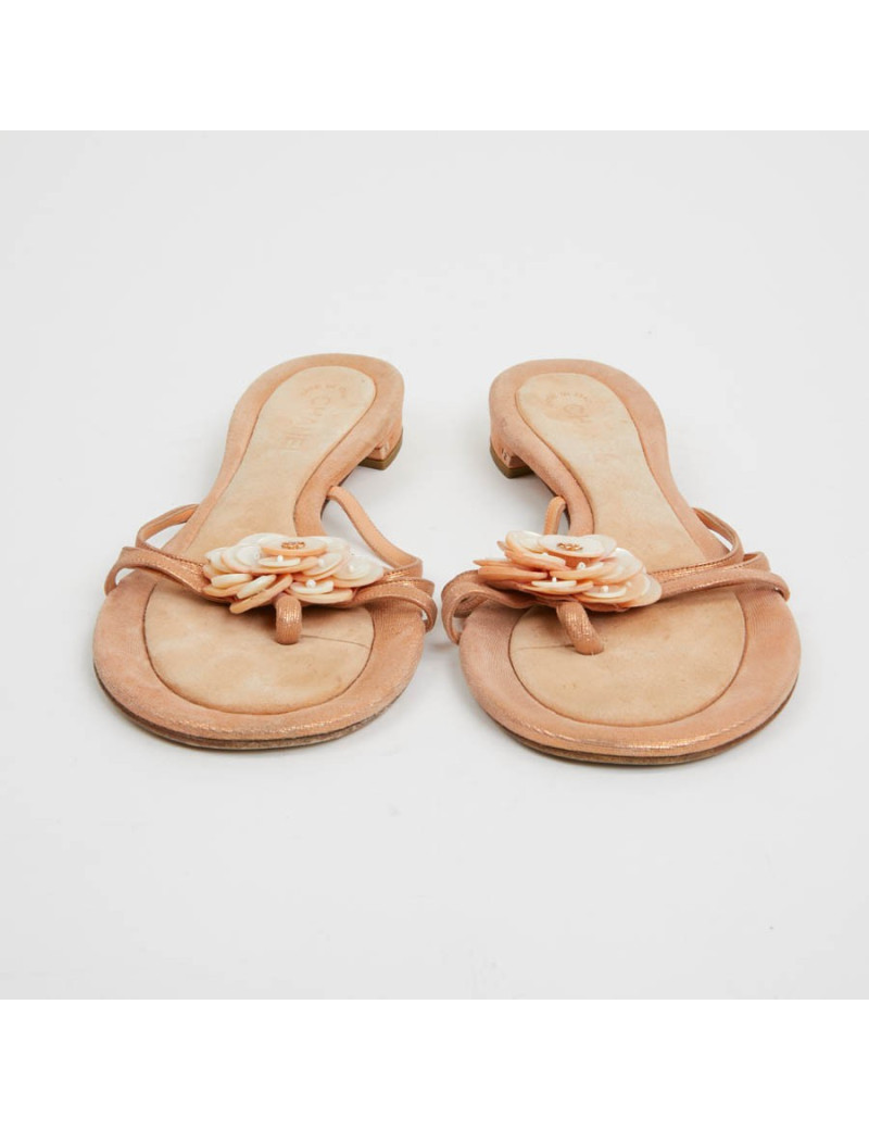 Sandales plates CHANEL T40 rose paillettes