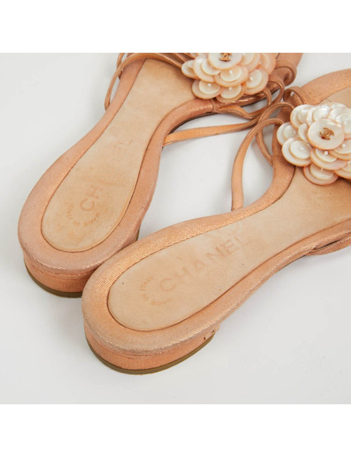 Sandales plates CHANEL T40 rose paillettes