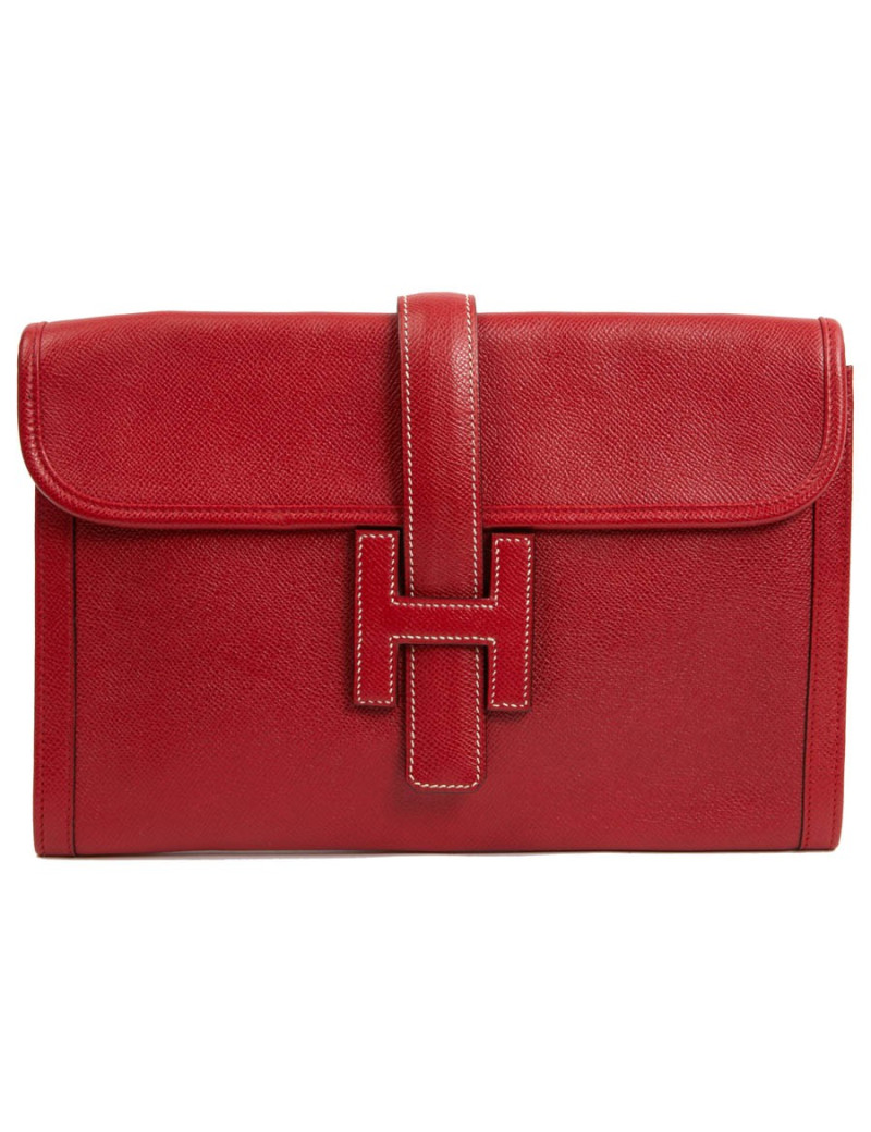 Pochette Jige HERMES cuir grainé rouge