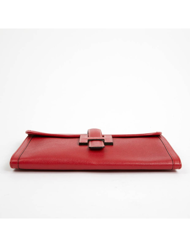 Pochette Jige HERMES cuir Courchevel rouge