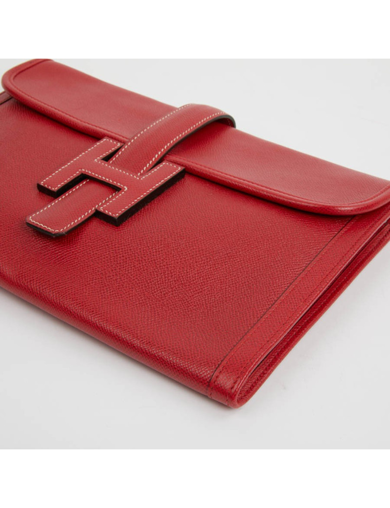 Pochette Jige HERMES cuir Courchevel rouge