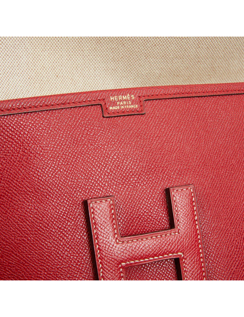 Pochette Jige HERMES cuir Courchevel rouge