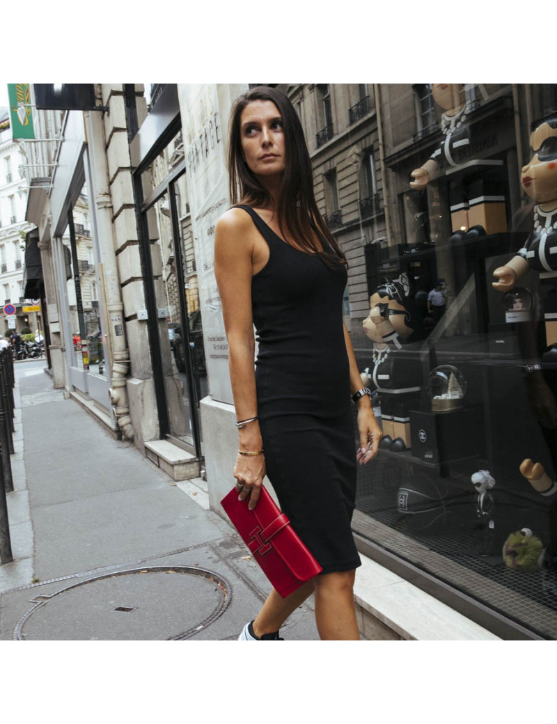 Hermes Jige pouch in red grained leather