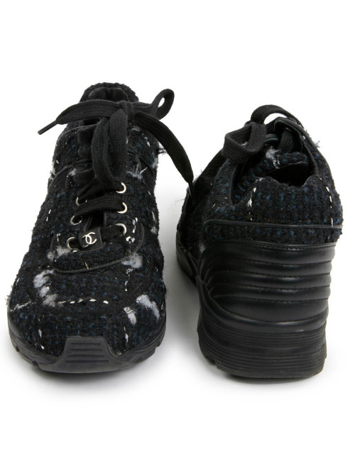 Sneakers CHANEL T39 tweed bleu et noir