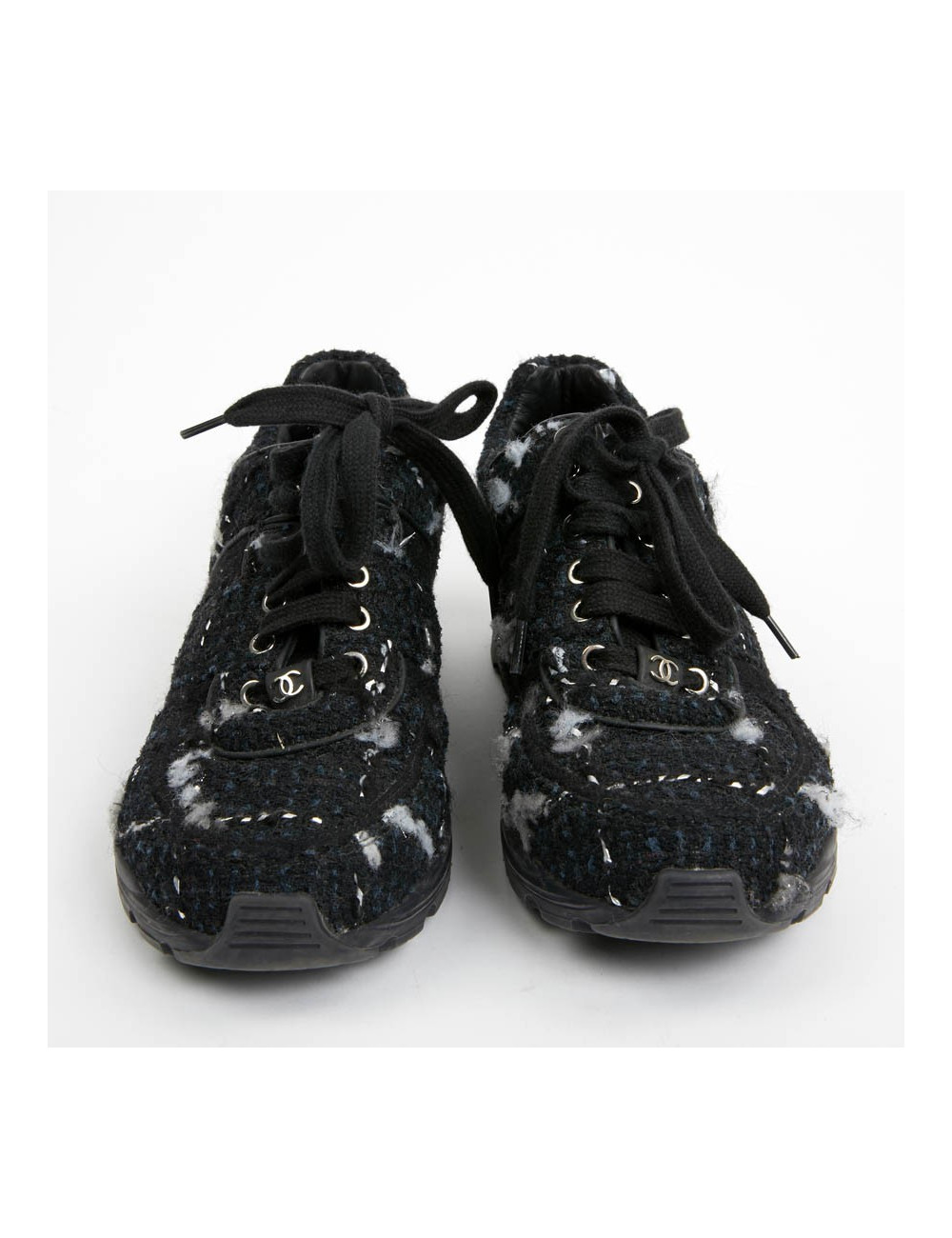 Sneakers CHANEL T39 tweed bleu et noir