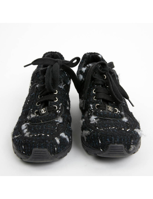Sneakers CHANEL T39 tweed bleu et noir
