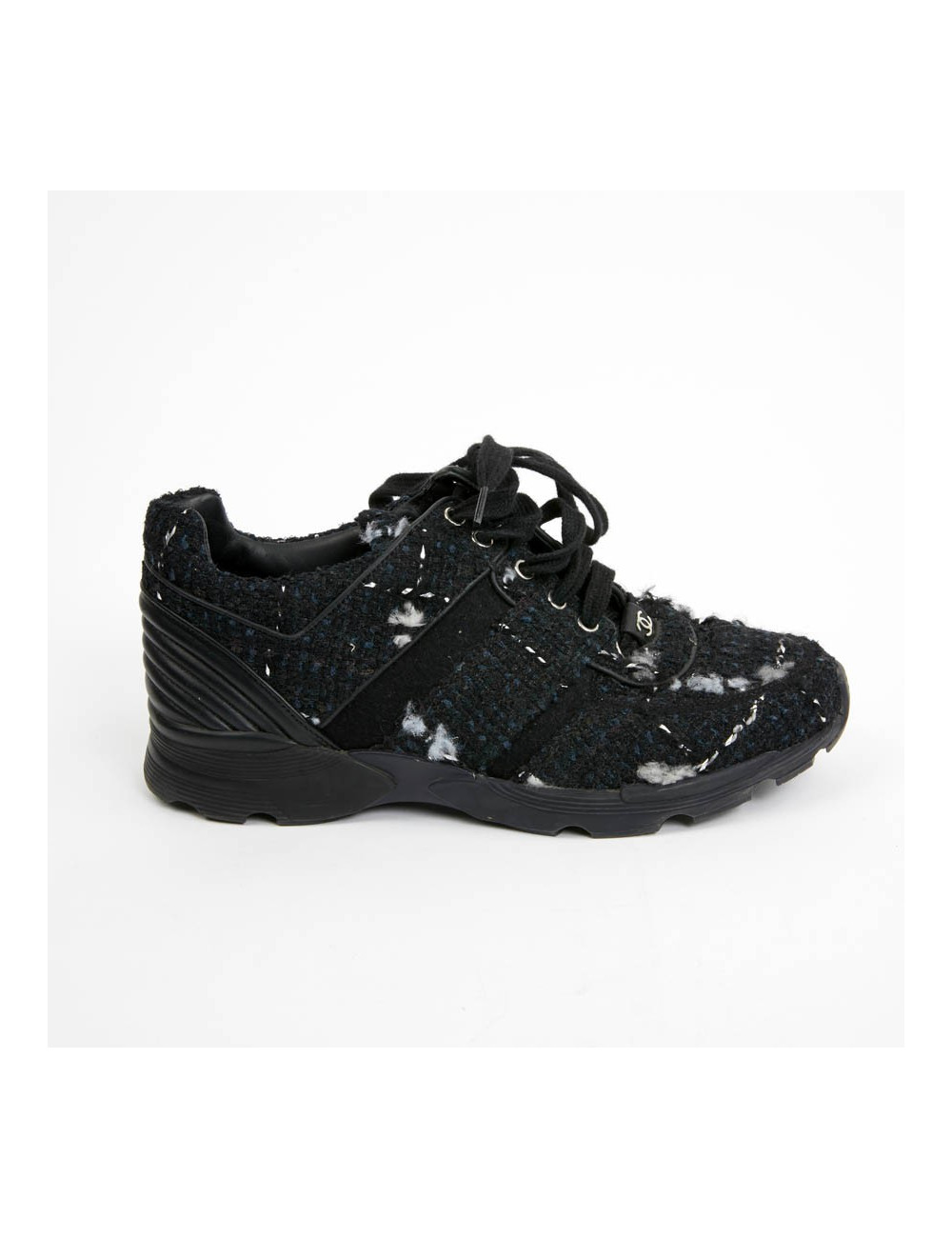 Sneakers CHANEL T39 tweed bleu et noir