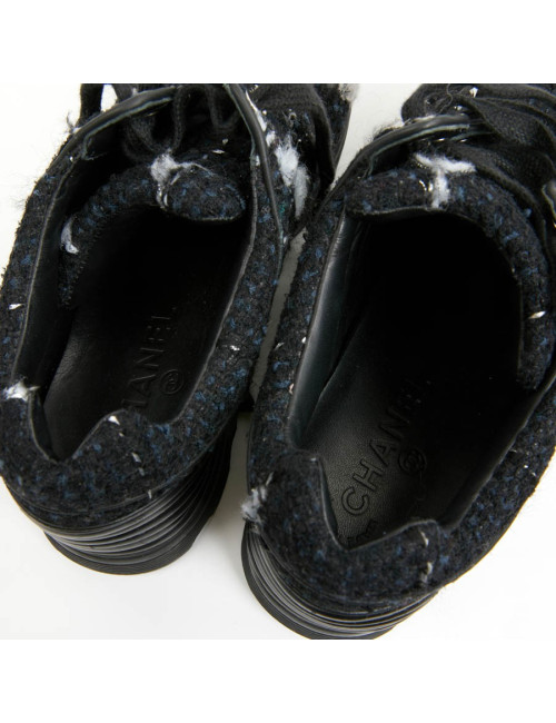Sneakers CHANEL T39 tweed bleu et noir