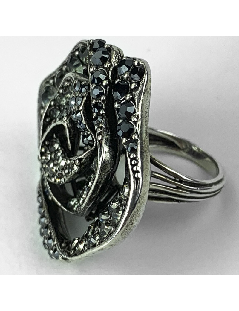 Bague LANVIN fleur avec cristaux noirs