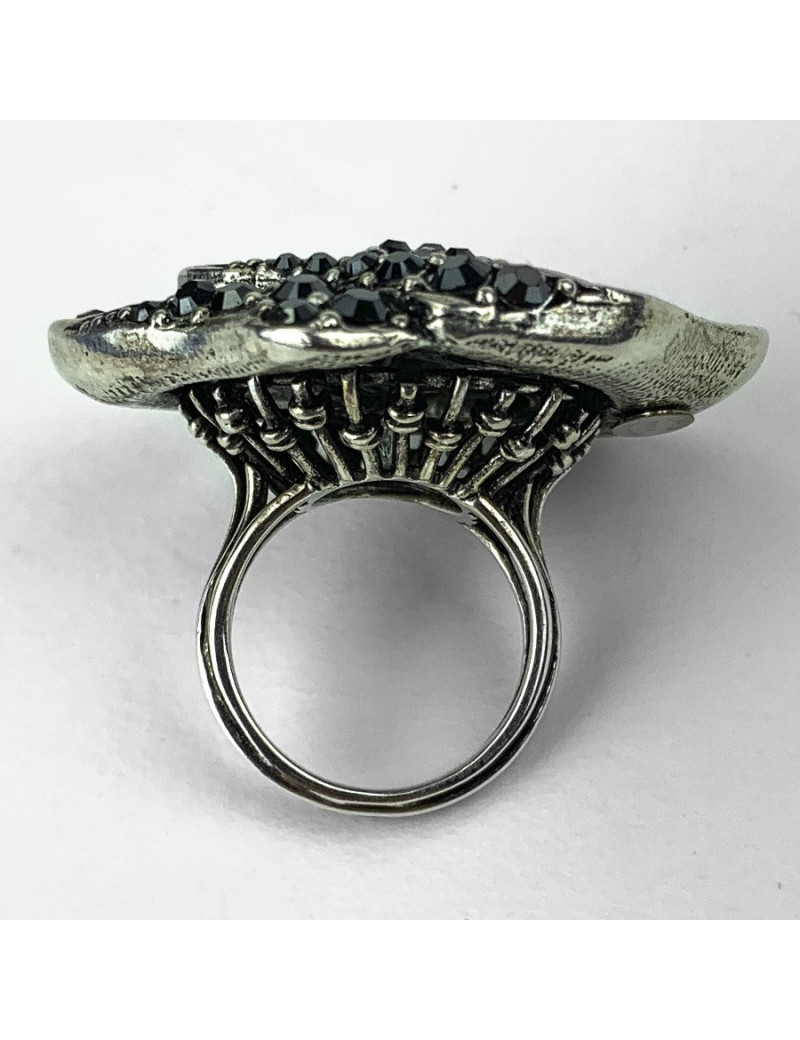 Bague LANVIN fleur avec cristaux noirs