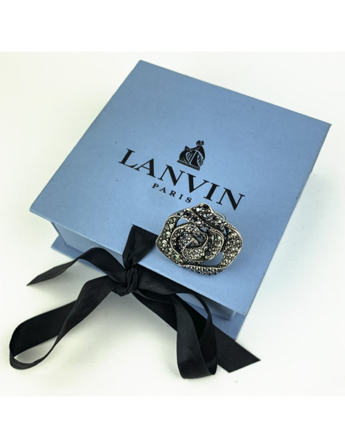 Bague LANVIN fleur avec cristaux noirs