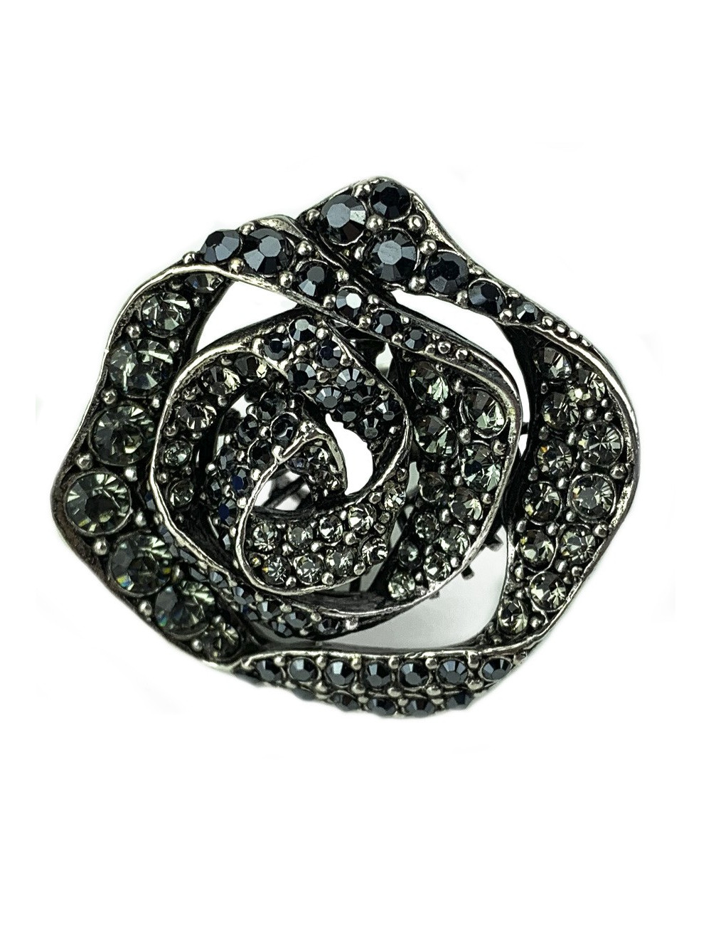 Bague LANVIN fleur avec cristaux noirs