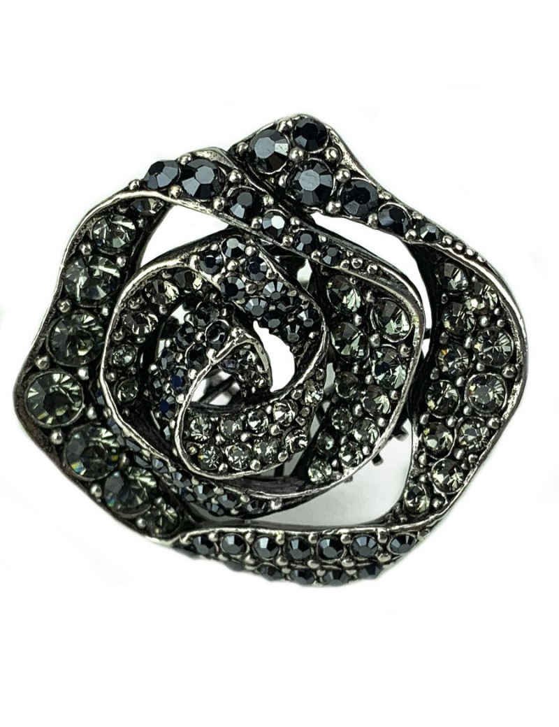 Bague LANVIN fleur avec cristaux noirs