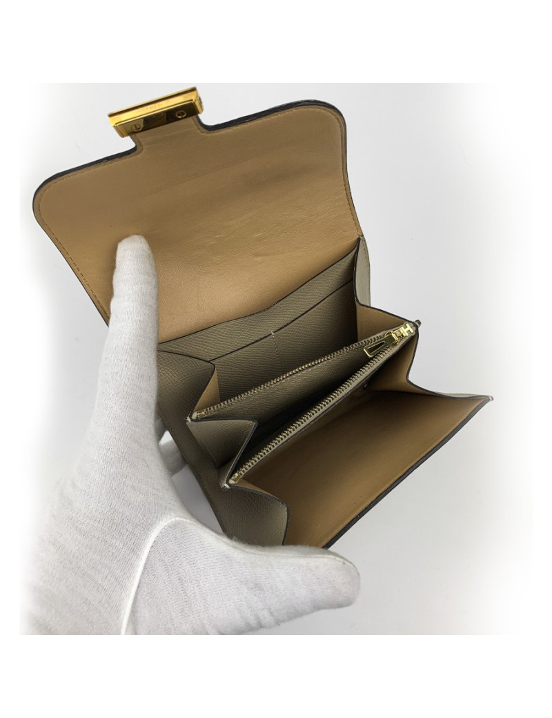 Portefeuille HERMES cuir Epsom taupe