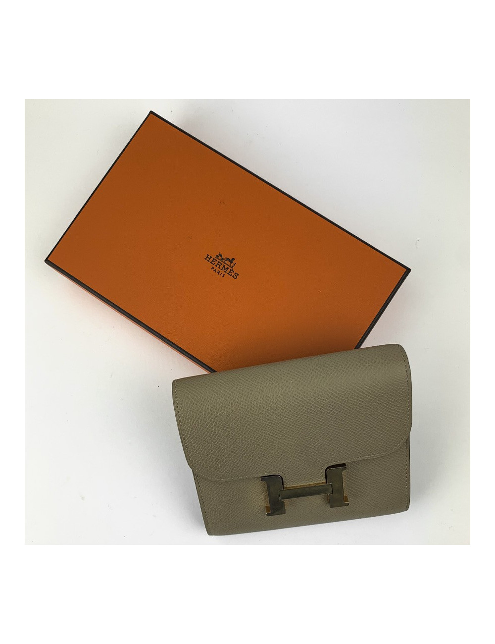 Portefeuille HERMES cuir Epsom taupe