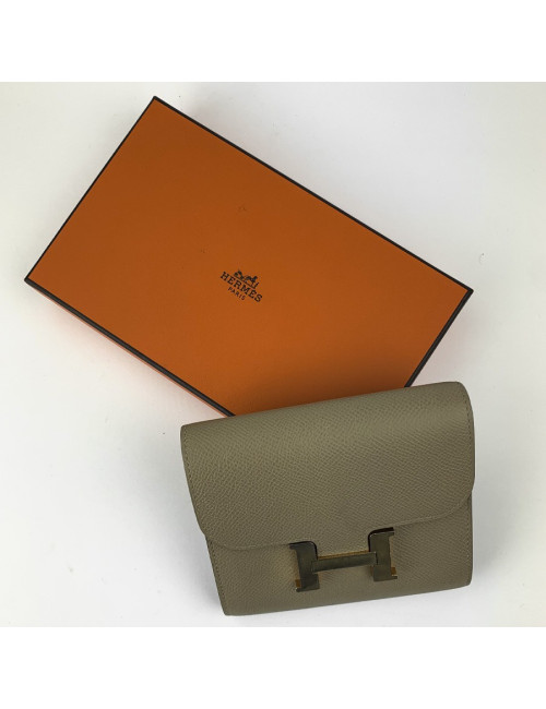 Portefeuille HERMES cuir Epsom taupe