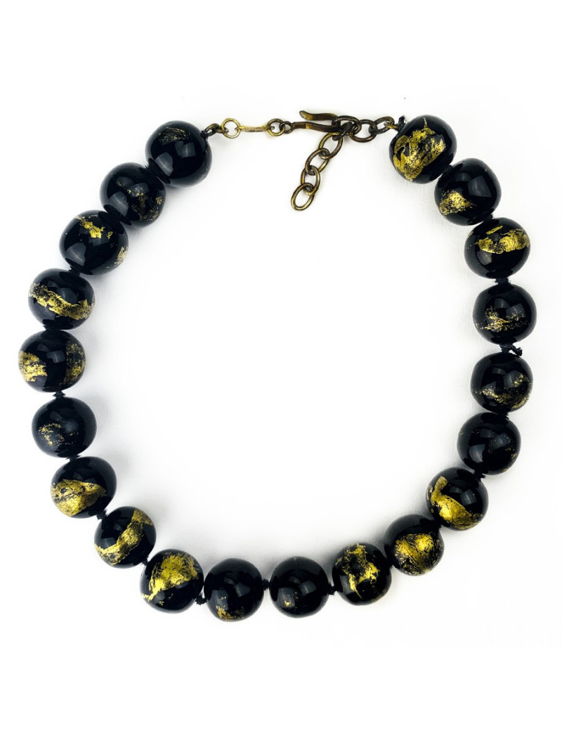Collier ras de cou CHANEL pâte de verre noir et feuille d'or