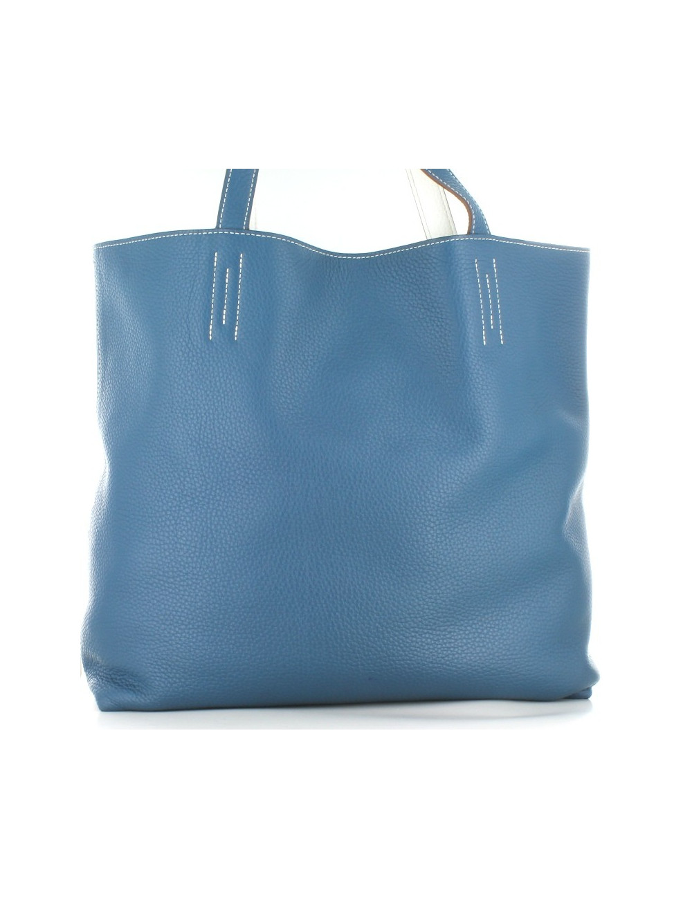 Taurillon clemence HERMES Double meaning white/blue of Malta tote bag