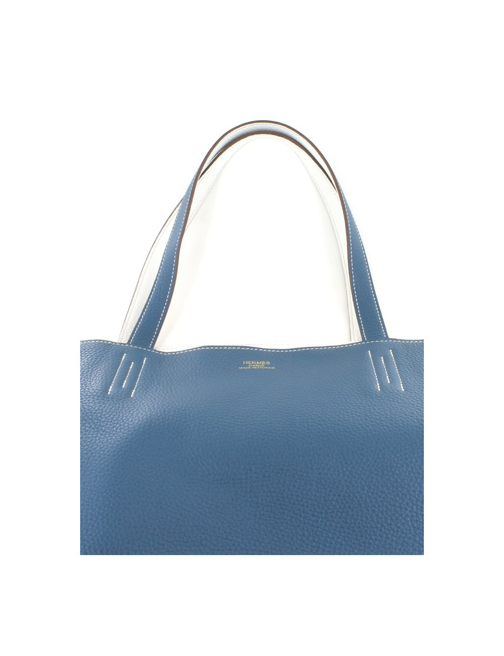 Taurillon clemence HERMES Double meaning white/blue of Malta tote bag