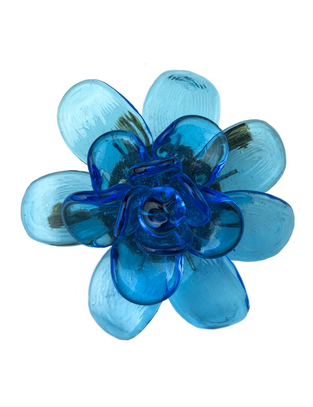 Broche MARGUERITE DE VALOIS camélia pâte de verre saphir clair