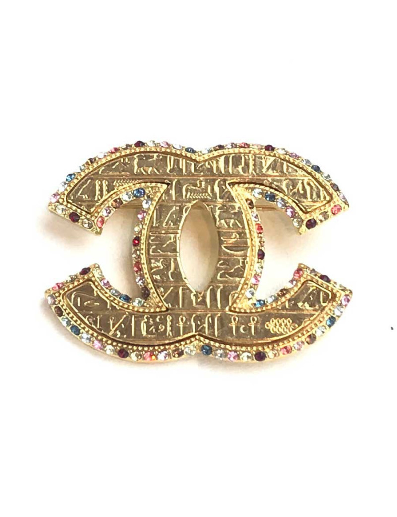 Broche CHANEL EGYPTE  dorée multicolore