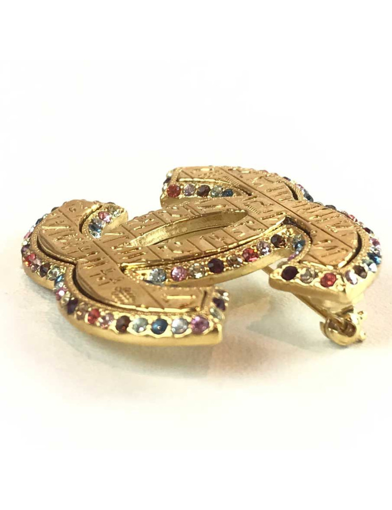 Broche CHANEL EGYPTE  dorée multicolore