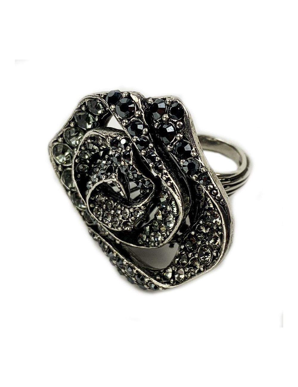 Bague LANVIN fleur avec cristaux noirs