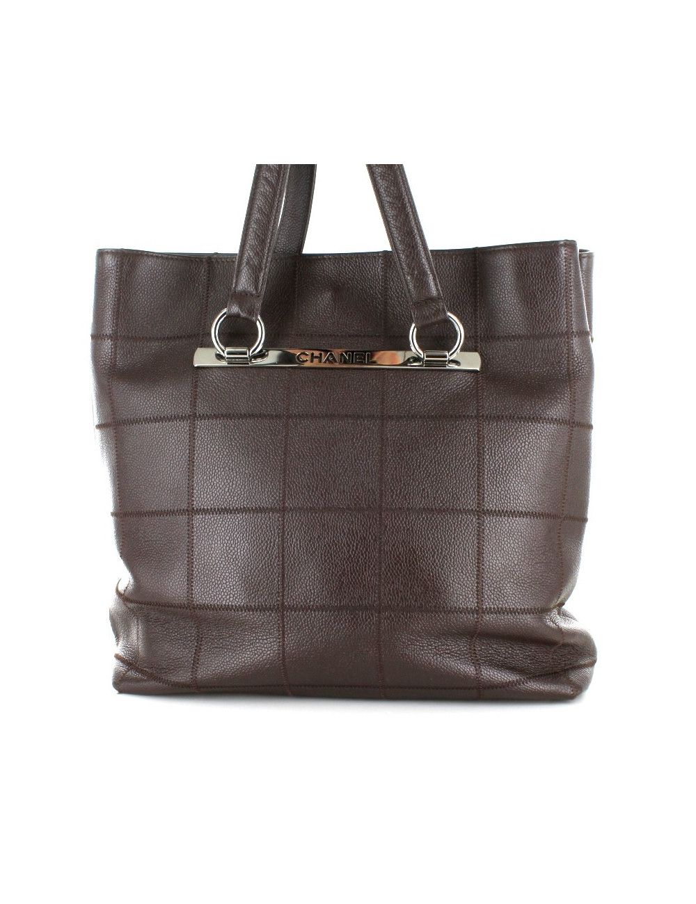 Sac CHANEL cabas en cuir grainé marron foncé