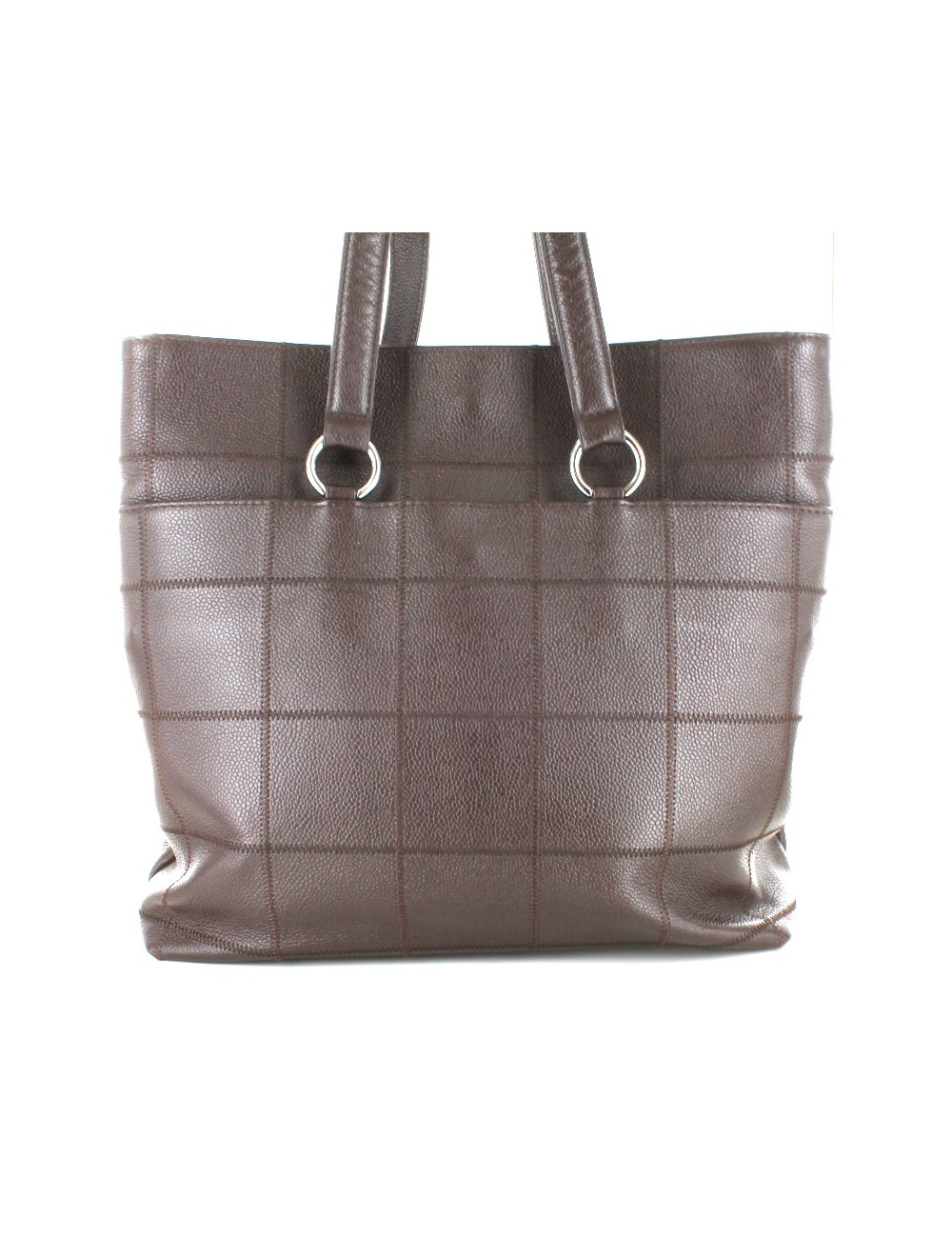 Sac CHANEL cabas en cuir grainé marron foncé