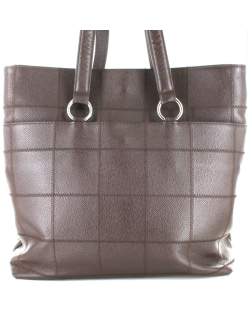 Sac CHANEL cabas en cuir grainé marron foncé