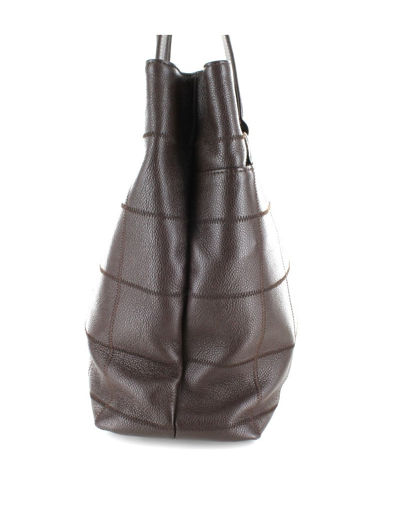 Sac CHANEL cabas en cuir grainé marron foncé