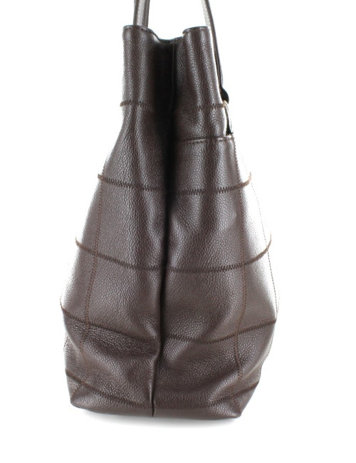 Sac CHANEL cabas en cuir grainé marron foncé